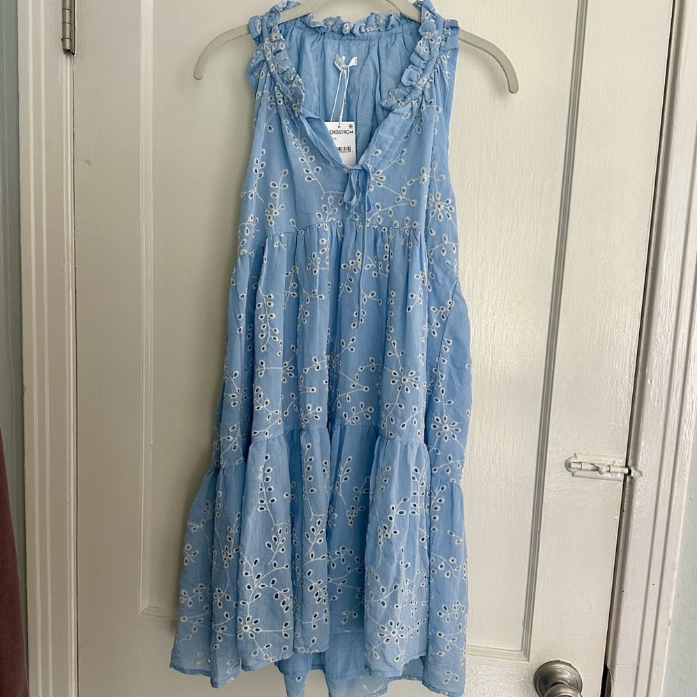 Stitchdrop Nordstrom Blue Embroidered Sleeveless Dress NWT